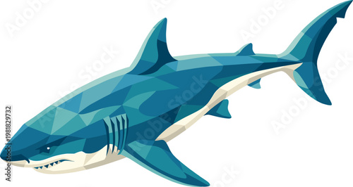 Geometric low poly shark illustration in shades of blue
