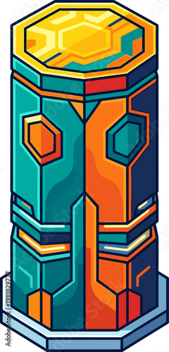 Futuristic energy core pillar with glowing hexagonal patterns