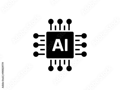 AI Chip Microprocessor Icon For Artificial Intelligence Technology Concepts
