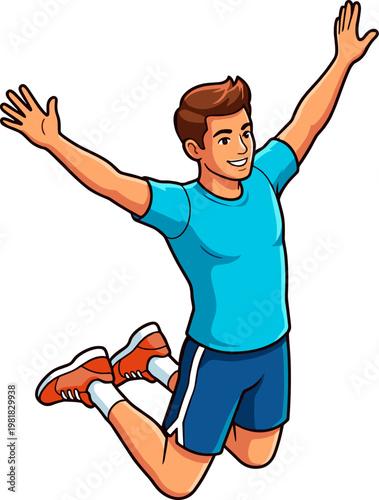 Happy man jumping in air with arms raised