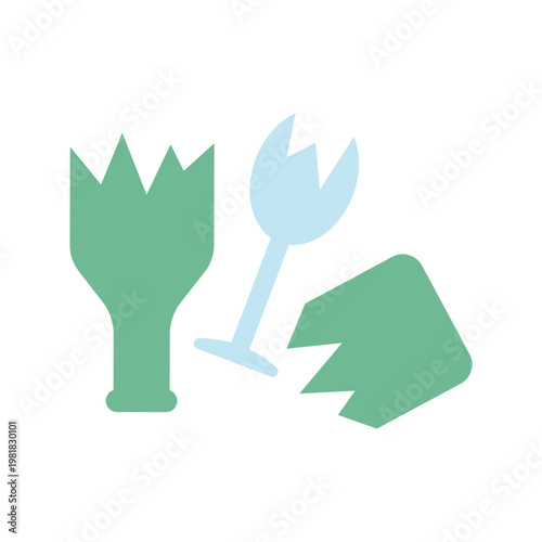 Broken bottle and glass shards icon. Representing fragile danger and waste disposal concept
