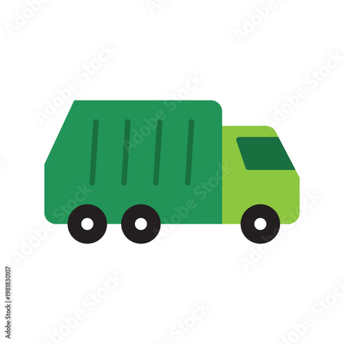 Green garbage truck icon illustration representing waste collection sanitation service and municipal recycling vehicle concept