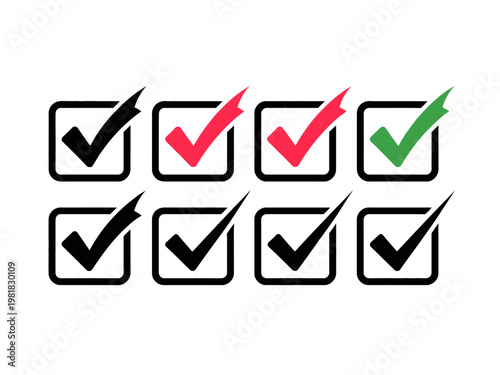 Checkmarks In Boxes For Correct Choices And Mistakes On White Background For Business Concepts