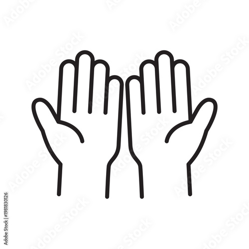 Two raised hands outline icon representing prayer supplication spiritual worship and religious devotion gesture concept