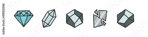 Collection of Colorful Geometric Gemstone and Crystal Vector Icons