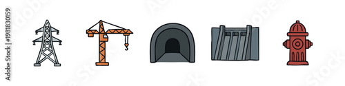 Collection of Hand Drawn Civil Engineering and Urban Utility Vector Icons