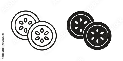 Cucumber slice icon and symbol. Vector icon editable set