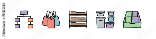 Set of Hand Drawn Office Organization and Storage Icons
