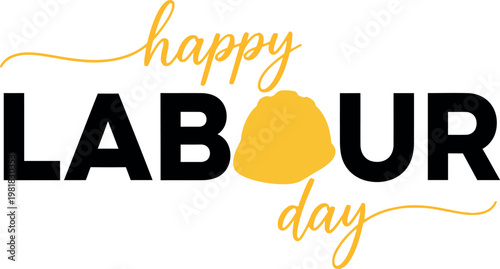Happy labour day with hard hat and text