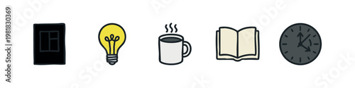 Set of Icons Representing Late Night Work and Productivity