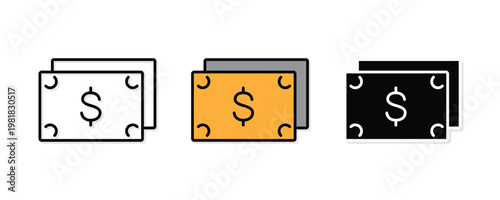 Banknotes or paper money bills icon for cash flow currency exchange and financial wealth management illustration