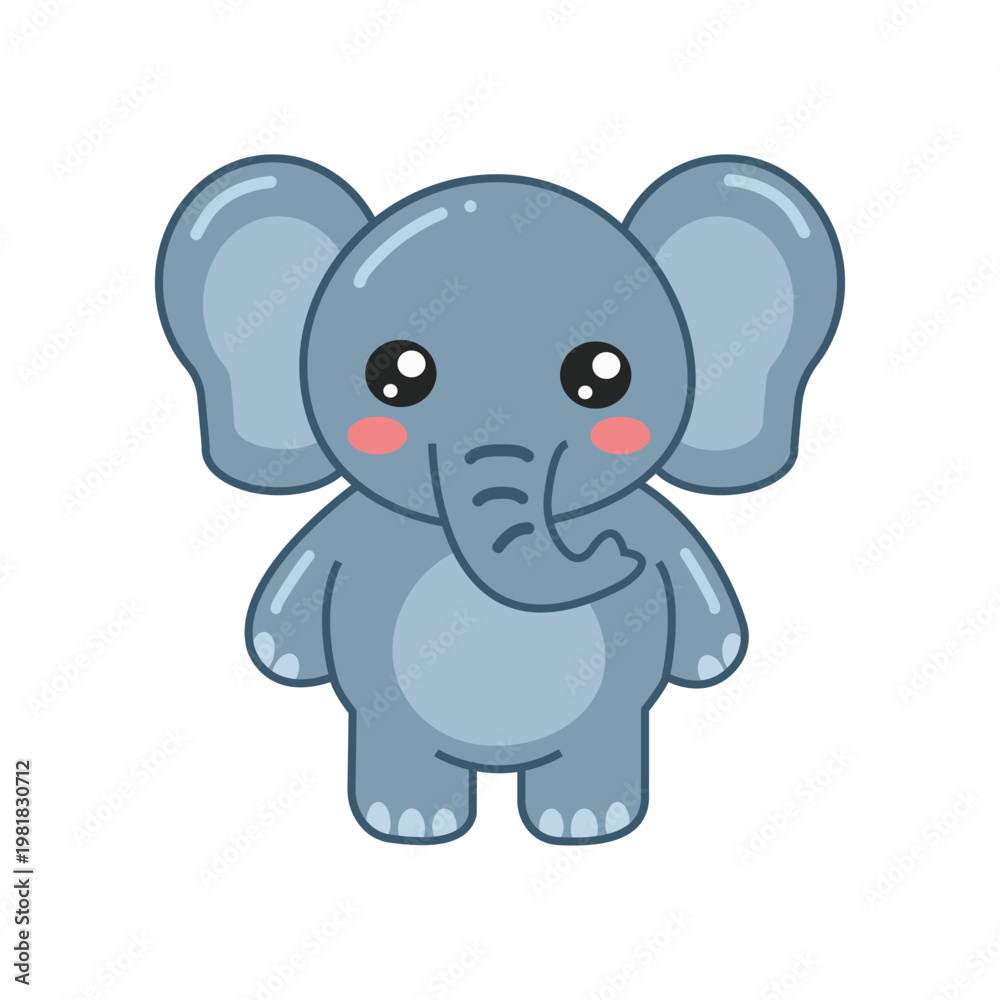 Fototapeta premium Cute Kawaii Elephant Cartoon Illustration