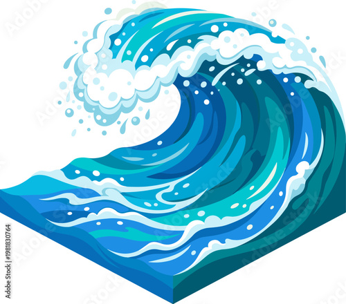 Large curling ocean wave with white foam crest