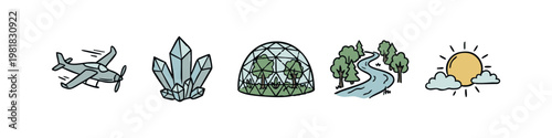 Natural Environment and Scientific Exploration Hand Drawn Icons
