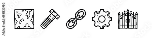 Old Rusted Metal Hardware Hand Drawn Outline Icons Collection
