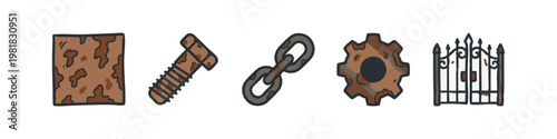 Vintage Rusted Iron and Steel Industrial Elements Illustration