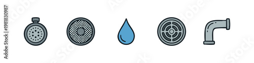 Plumbing Hardware and Water Utility Hand Drawn Icons