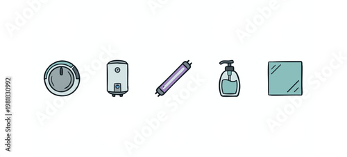 Home Appliance Components and Household Utility Icon Set