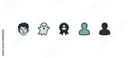 Human Identity and Supernatural Icons Set featuring Face Ghost Badge and Silhouette