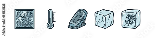 Canvas Print Winter Elements and Freezing Temperatures Icon Set