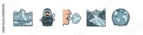 Arctic Landscapes and Cold Weather Conditions Icon Set
