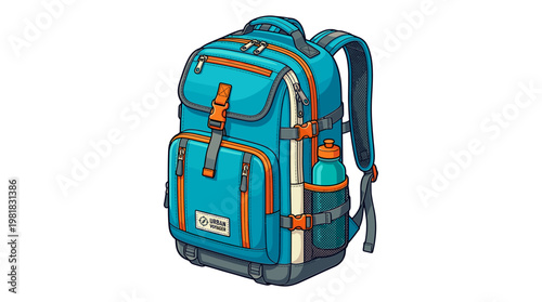 Modern outdoor hiking backpack with water bottle and straps