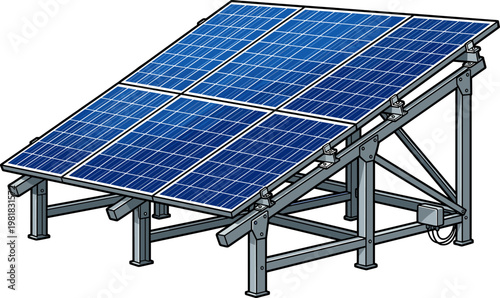 Photovoltaic solar panel array mounted on metal support structure