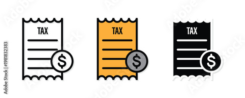 Tax receipt icon with dollar coin for financial billing invoice and government taxation payment concept