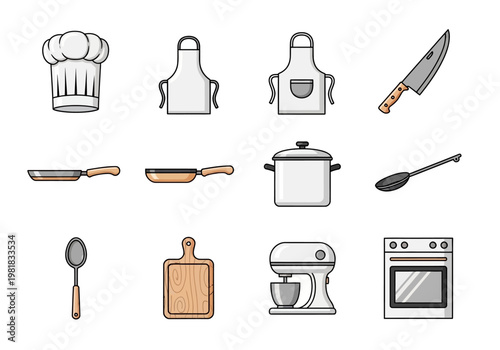 Kitchen Cooking Utensils and Appliances.