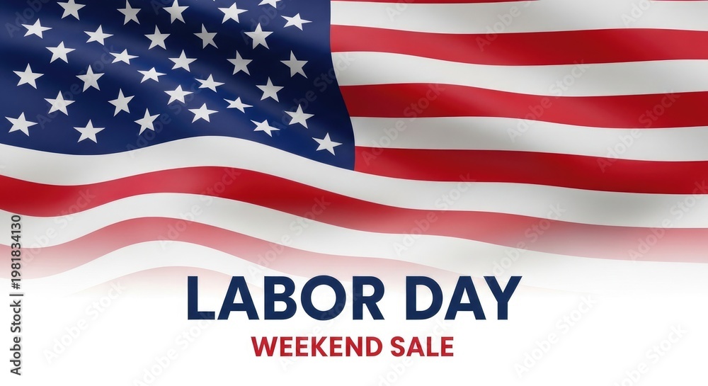 Fototapeta premium Celebrating labor day patriotic american flag with 'labor day weekend sale' text overlay