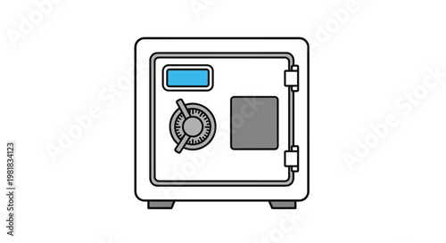 Secure metal safe box icon with a combination lock and digital display for banking, finance, and asset protection.