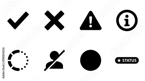 vector, ui, icon, interface, design, app, web, check, mark, success, cancel, error, x, warning, alert, exclamation, information, info, loading, progress, spinner, dots, clock, time, schedule, prohibit