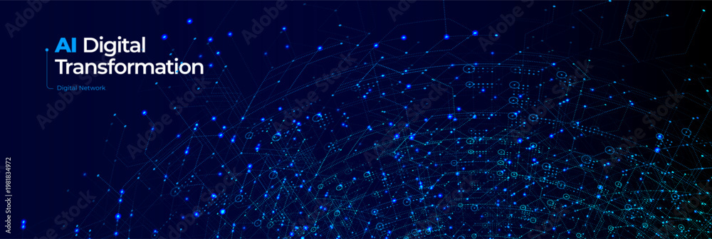 Obraz premium AI Digital Digital Transformation Artificial Intelligence Data Transform Radial Network in Futuristic Cyber Space, Datum Security Technology, Global Internet Background. Vector Illustration