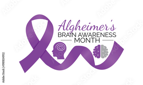 June Alzheimer s awareness banner design. Brain health concept. Clean vector illustration. EPS 10 format. Brain icons and human profiles to represent memory loss and neurological care.