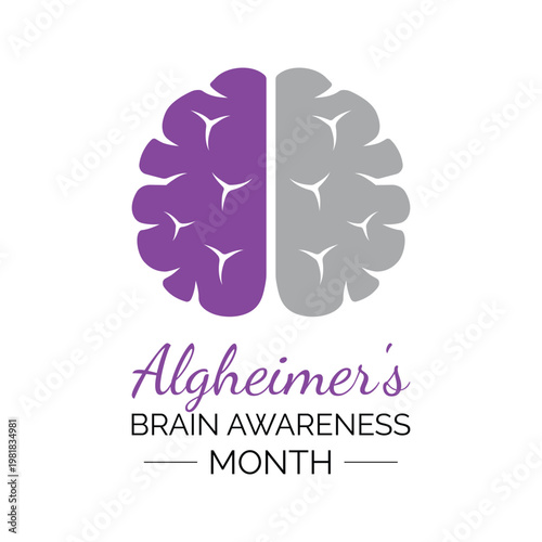 June Alzheimer s awareness banner design. Brain health concept. Clean vector illustration. EPS 10 format. Brain icons and human profiles to represent memory loss and neurological care.