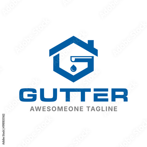 gutter house logo design vector, letter G with gutter logo concept