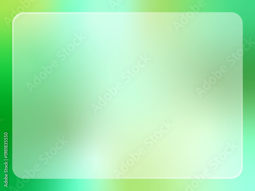 爽やかなグリーンのグラデーション背景、透明感あるグラスモーフィズム枠 / Fresh green gradient background with glassmorphism translucent frame