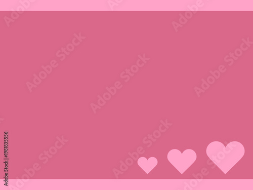 ピンクの背景に3つの可愛いハートのバナー、シンプルで使いやすい広告用フレーム / Simple pink background with cute hearts for Valentine's day banner
