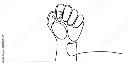 Minimalist one line drawing of a clenched fist representing strength and unity in social protest