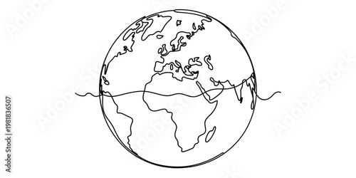 A continuous line drawing of planet earth showing the continents against a plain white background