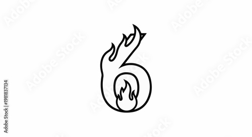 Stylized black outline of number 6 with flames