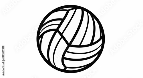 Stylized black and white outline of a volleyball in motion