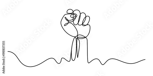 A single continuous line drawing of a raised fist symbol representing strength and empowerment Vector, illustration