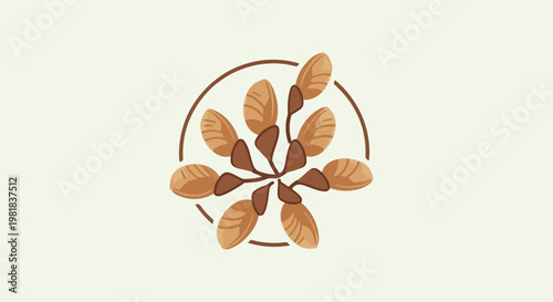 Stylized brown seed pods arranged in a circular pattern on a light background