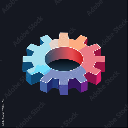 Gradient Isometric Settings Cogwheel Rotating Smoothly - Gear Icon for Process, Technology, and System Management