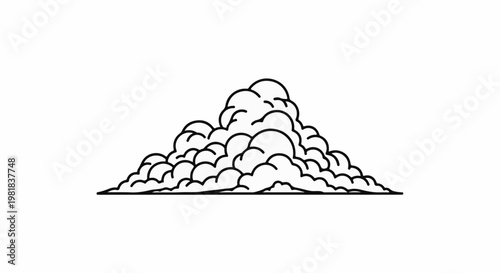 Stylized black and white illustration of a large, fluffy cloud formation