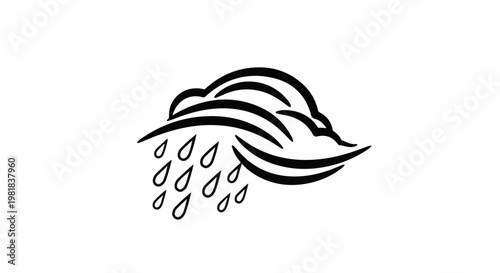 Stylized black ink illustration of a rain cloud with falling raindrops