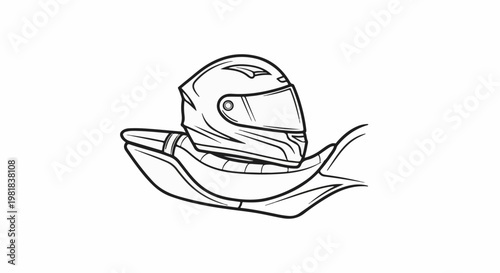 Sketch of a racing helmet on a motorcycle seat