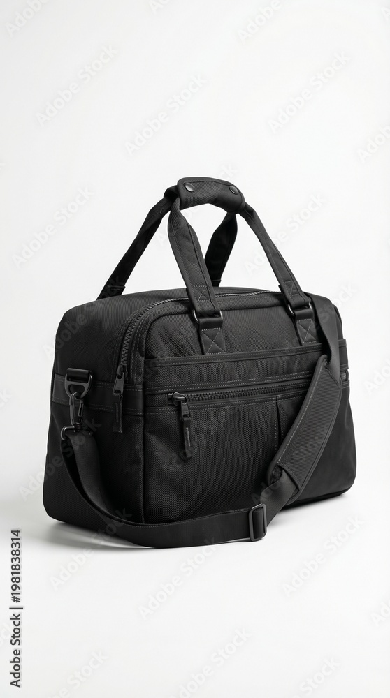Fototapeta premium Professional gym duffel bag isolated studio product photography minimal aesthetic commercial advertising concept black sports equipment modern branding presentation clean white background shadow 