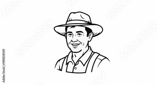 Smiling farmer in a hat and overalls